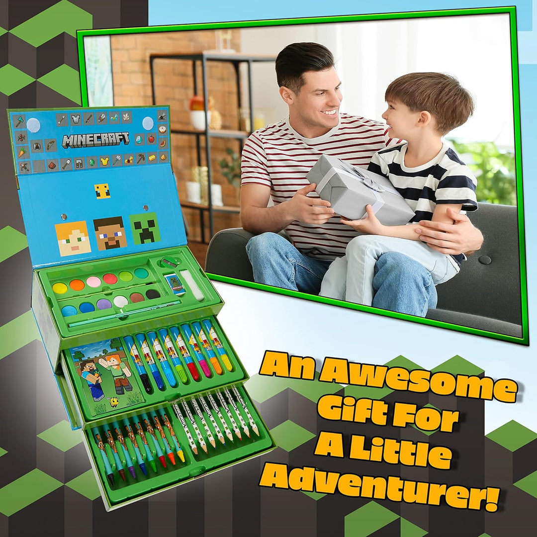 Minecraft Malkoffer Buntstifte Kinder Malset Filzstifte Wachsmalstifte Wasserfarben Malbuch Schule M