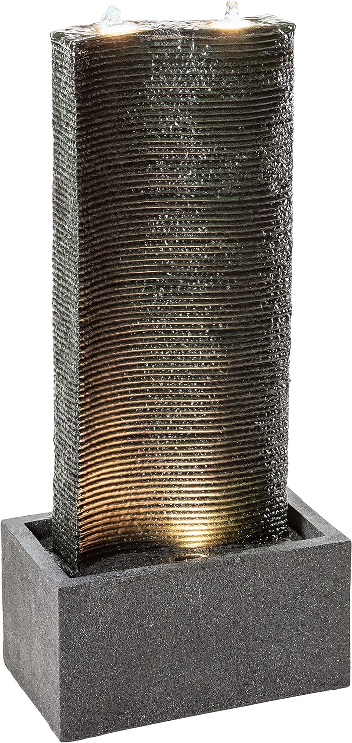 Dehner Gartenbrunnen Muro mit LED Beleuchtung, Steinoptik, ca. 80.5 x 37 x 22.5 cm, Polyresin, dunke