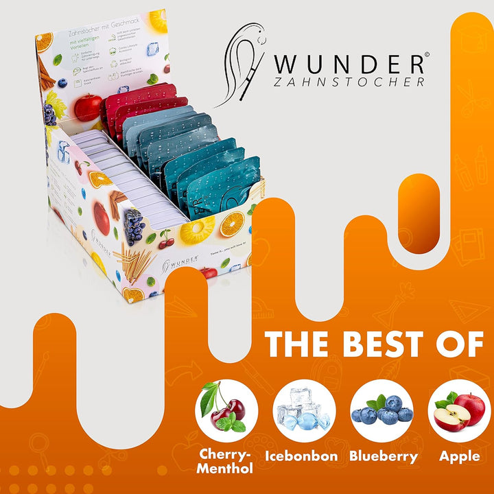 DISPLAY - 24 ERFRISCHENDE PACKUNGEN 'STARTERDISPLAY' - ZAHNSTOCHER MIT GESCHMACK - TASTY TOOTHPICKS