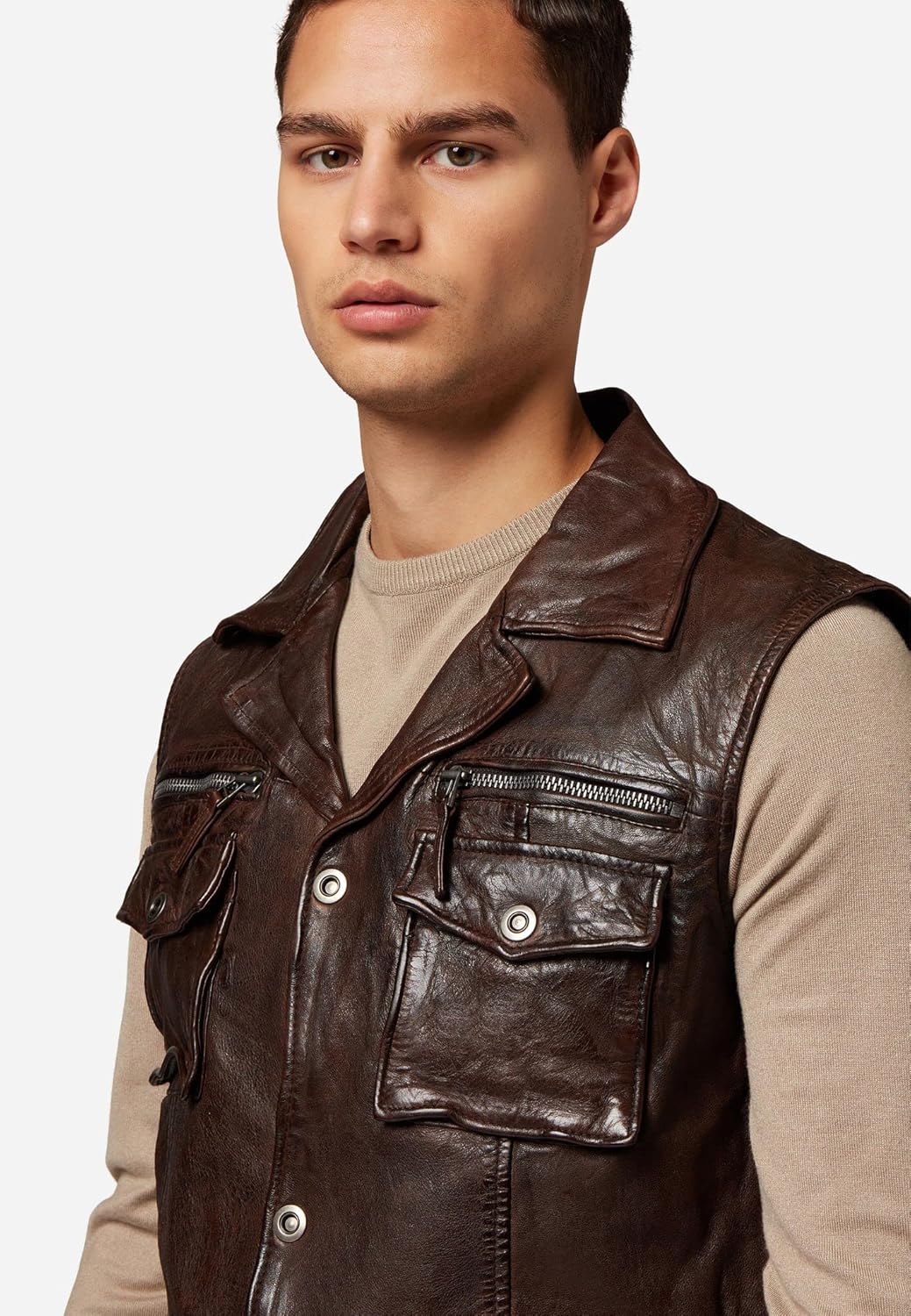 RICANO SK-Vest - Herren Lederweste aus echtem Lamm Nappa Leder Braun S, Braun S