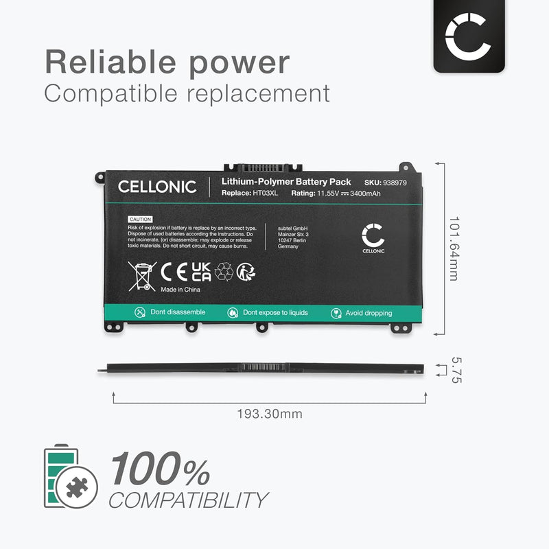 CELLONIC® Akku-Ersatz für HP 250 G7, 255 G7 Laptop 3400mAh 11.55v