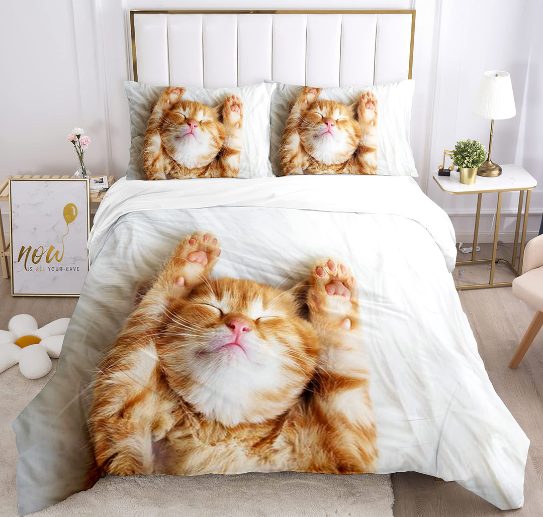 IUNTWEIE Katzen bettwäsche 200x200, 3D Katzen Muster Bettwäsche-Sets mit Reissverschluss, Super Weic
