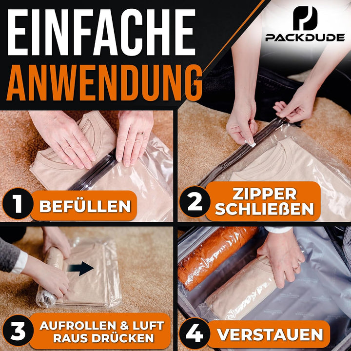 Vakuumbeutel Reise zum Rollen I 10 STÜCK: 3x 70x50cm/ 3x 60x40cm/ 4x 50x35cm I Vakuumbeutel für Klei