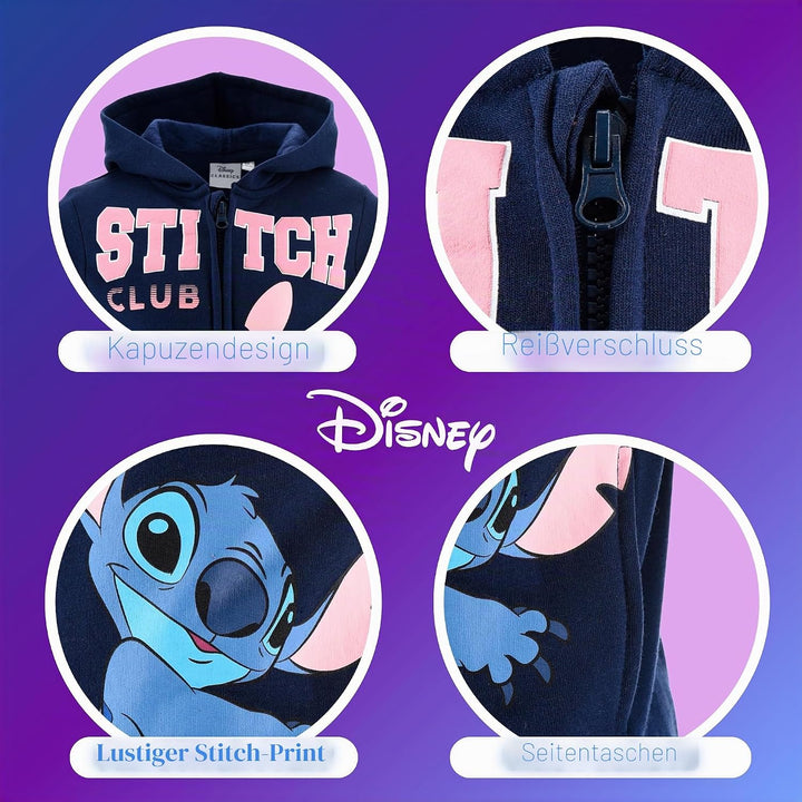 Disney Stitch Mädchen Kapuzenpullover, Pullover mit Reissverschluss, Geschenk für Mädchen, Grössen 3
