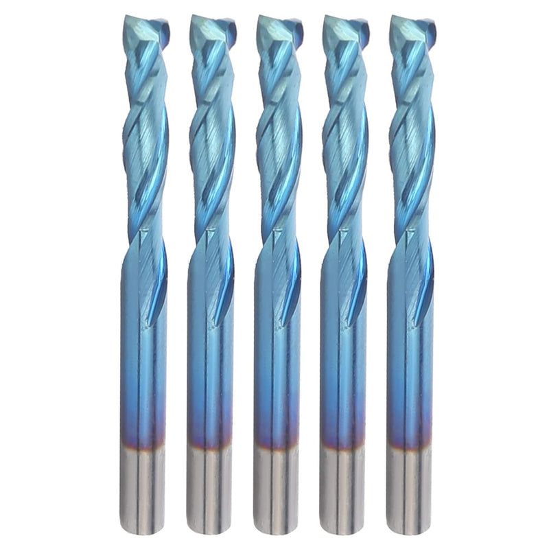 5Pcs CNC Fräser Bits Fräser Nano Blue Coat Einzelflöten Spiral Downcut Cutter 2 Flöten Wolfram Stahl