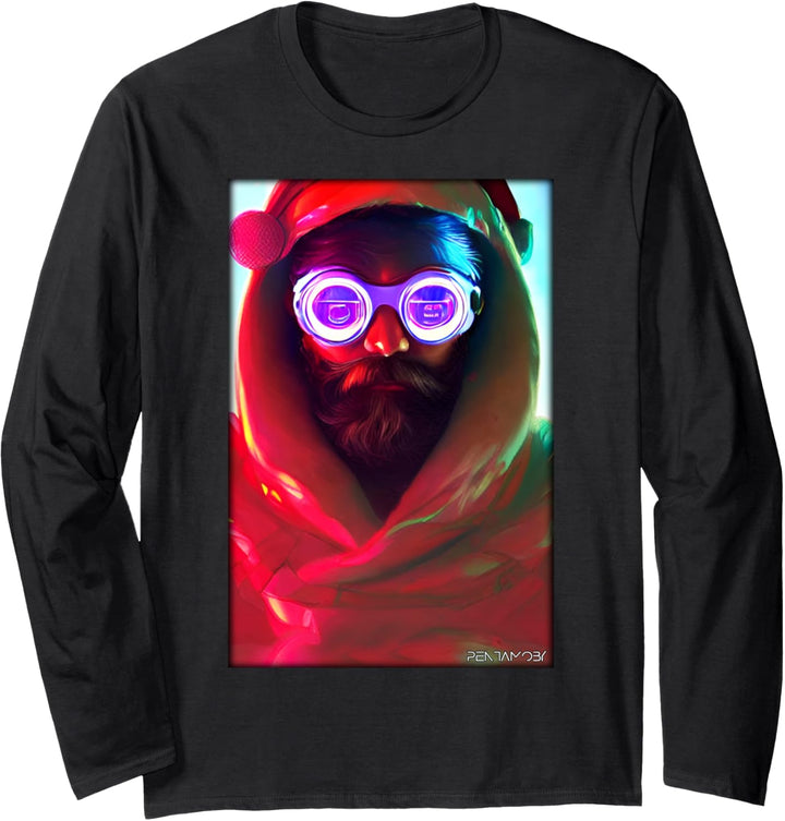 Weihnachtsmann Cyber Punk Weihnachten Zukunft Sci-Fi Technologie Langarmshirt