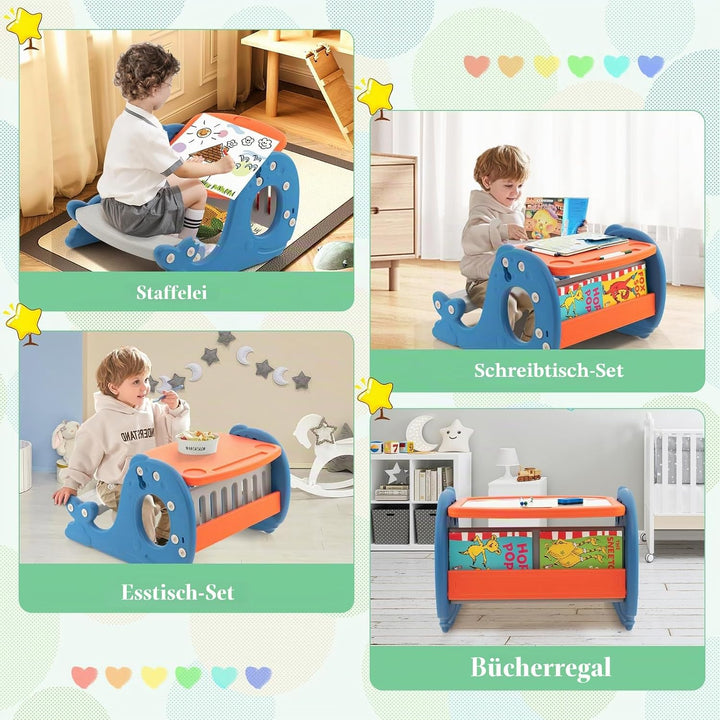 HOMASIS Spieltisch und Tafel mit 4-in-1 Sitzbank, Umwandelbare Staffelei für Kinder, Zeichentisch mi