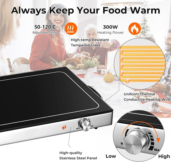SOARS Warmhalteplatte elektrisch, Speisenwärmer mit Temperaturregelung 50-120 °C, Buffetwärmer aus T