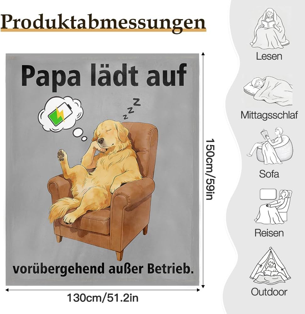 Papa Geschenk Kuscheldecke 150×130CM Geburtstagsgeschenk Flanelldecke Schlafdecke für Papa Opa Decke