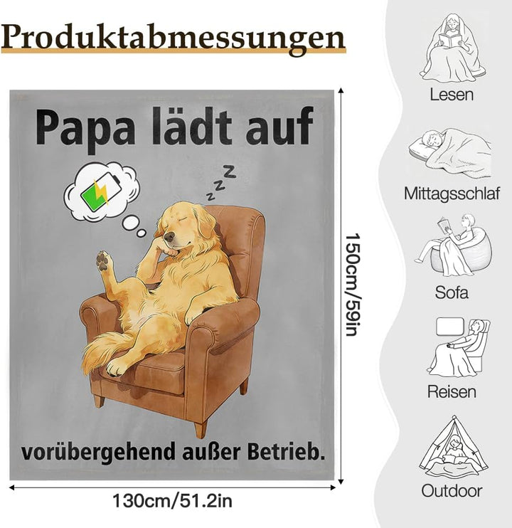 Papa Geschenk Kuscheldecke 150×130CM Geburtstagsgeschenk Flanelldecke Schlafdecke für Papa Opa Decke