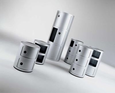 Kartell Componibili, 3 Elements, Silber, Runde Basis 3-fächer Silber, 3-fächer Silber