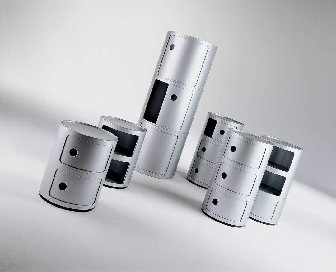 Kartell Componibili, 4 Elements, Silber, Runde Basis 4-fächer Silber, 4-fächer Silber