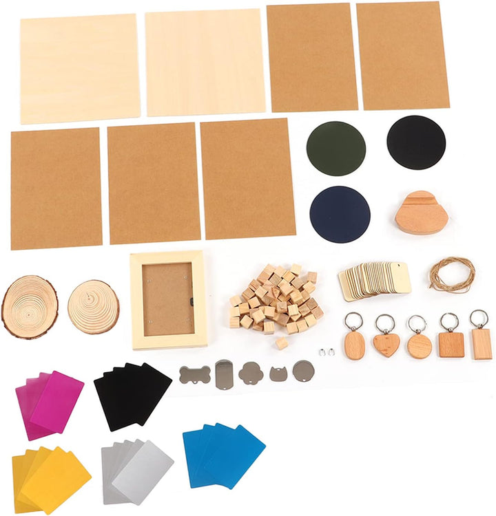 Hyuduo Laser Material Kit 11 Arten Material Edelstahl Kiefernholz DIY Herstellung CNC Lasergravur Ma