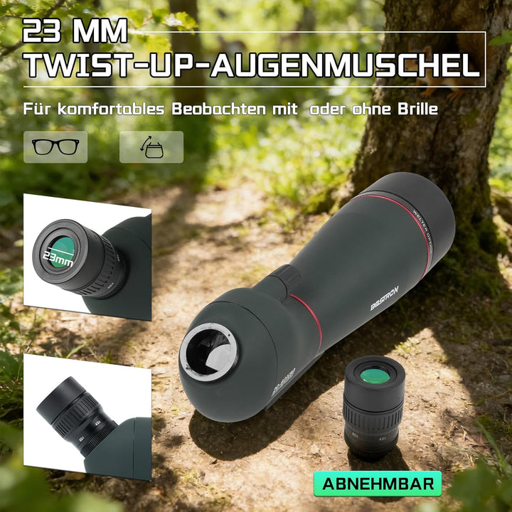 20-60 x 80 mm Spektiv mit Stativ, Porro Prisma FMC Objektiv -Low Light Vision mit Handy Adapter Trag