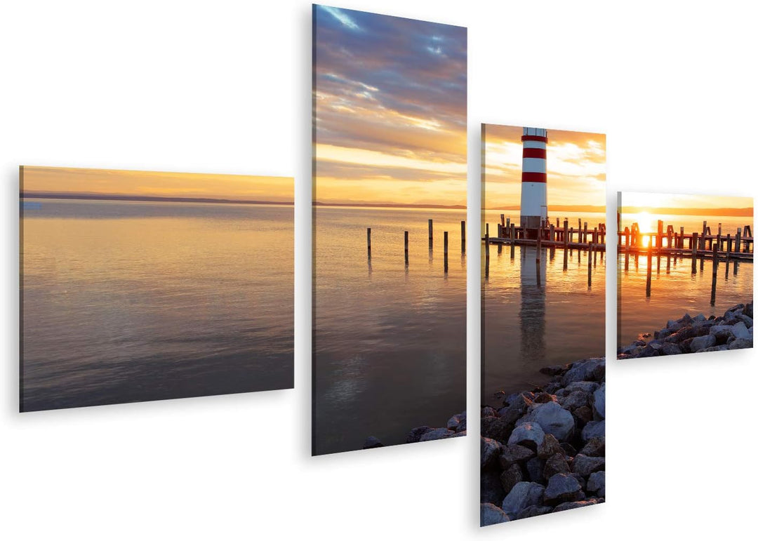islandburner Bild auf Leinwand Meer Sonnenuntergang Mit Leuchtturm Wandbild Poster Kunstdruck Bilder