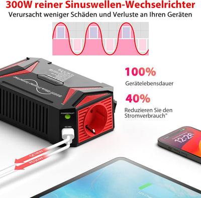 Reiner Sinus wechselrichter 12v auf 230v/BESTEK 300W stromwandler 12 auf 230/steckdose Auto Adapter/