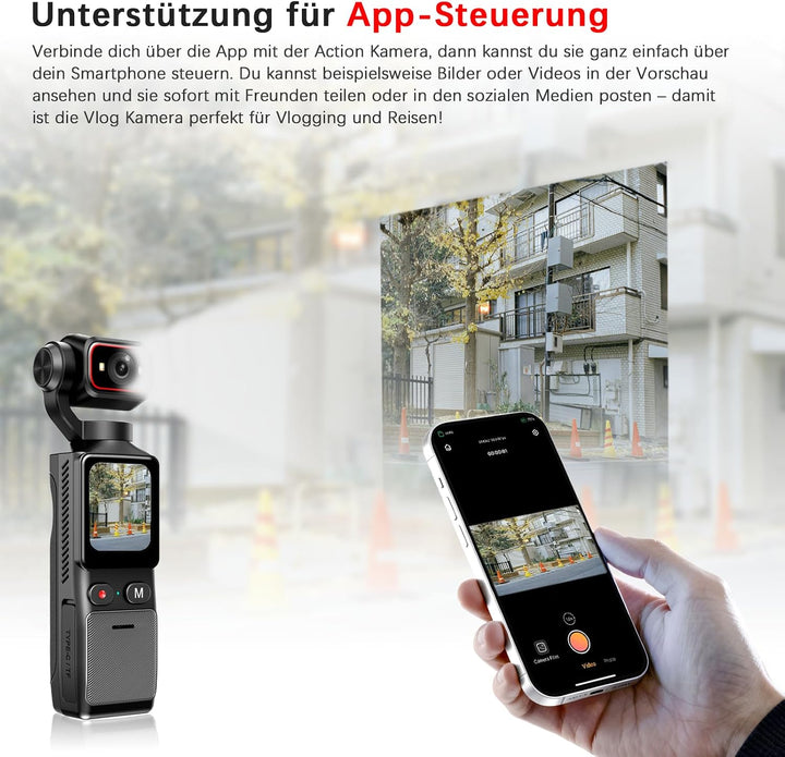 4K Mini Vlogging Camera Action Cam, Mini Pocket Vlog Kamera Live Übertragung Handy mit 32GB SD Karte
