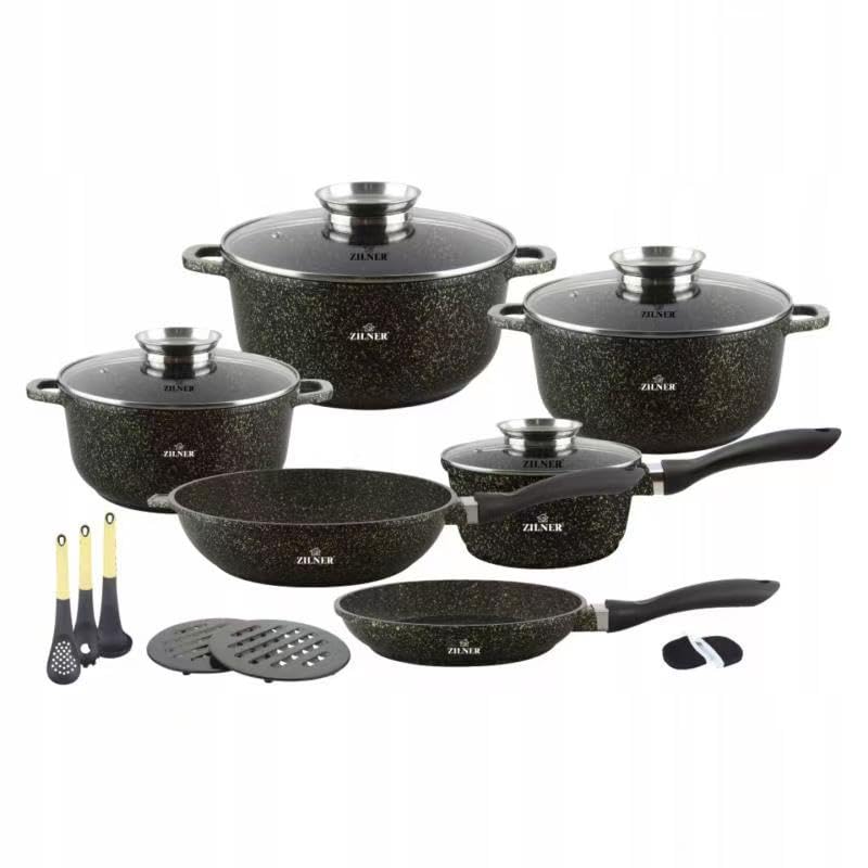 Töpfe und Pfannen Set - Topfset 17-teilig - Marmorbeschichtung und Keramikbeschichtung - mit Glasdec