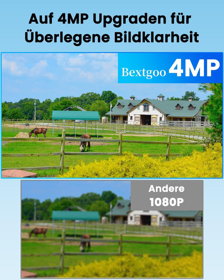 Bextgoo Überwachungskamera mit SIM Karte, 4MP 4G LTE Überwachungskamera ohne WLAN, 360° PTZ Blickwin