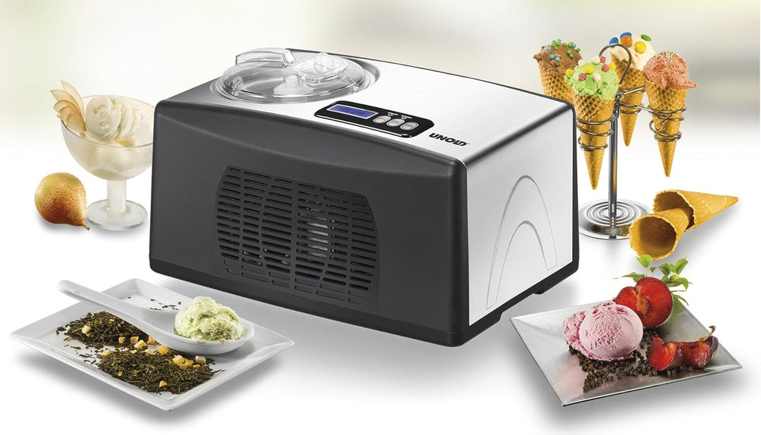 UNOLD Eismaschine Cortina, mit Kompressor, 1,5 Liter Eiscreme, 48806 Schwarz-silber