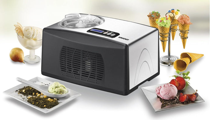 UNOLD Eismaschine Cortina, mit Kompressor, 1,5 Liter Eiscreme, 48806 Schwarz-silber