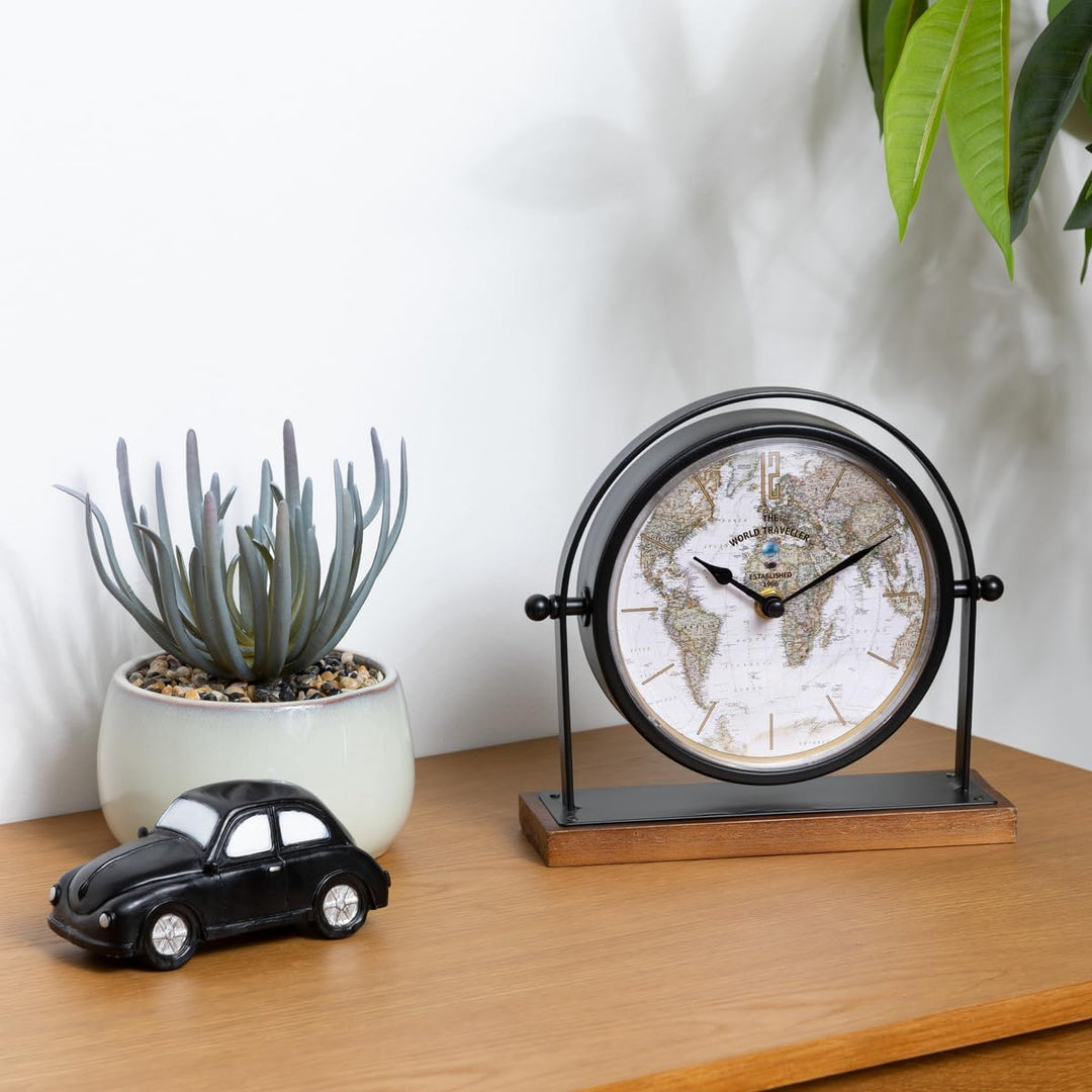 Tischuhr Flavia, Metall und Holz, schwarz, h20 cm - Atmosphera créateur d'intérieur
