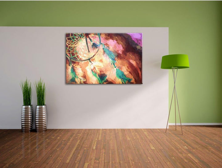 Traumfänger Pinsel Effekt, Format: 100x70 auf Leinwand, XXL riesige Bilder fertig gerahmt mit Keilra