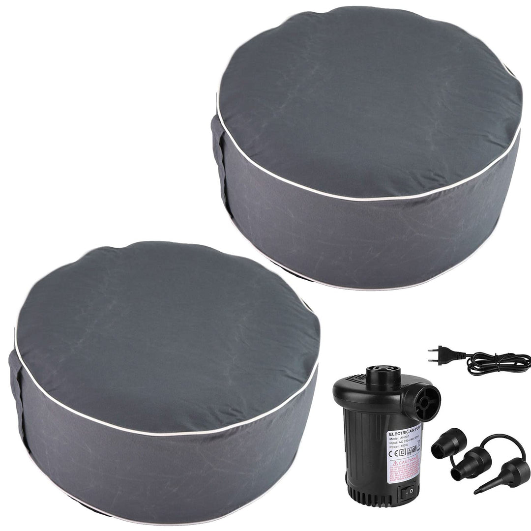 HAC24 2er Set Aufblasbarer Pouf Sitzhocker Outdoor Sitzpouf 54 x 26 cm Polyester Sitzsack Grau Sitzk