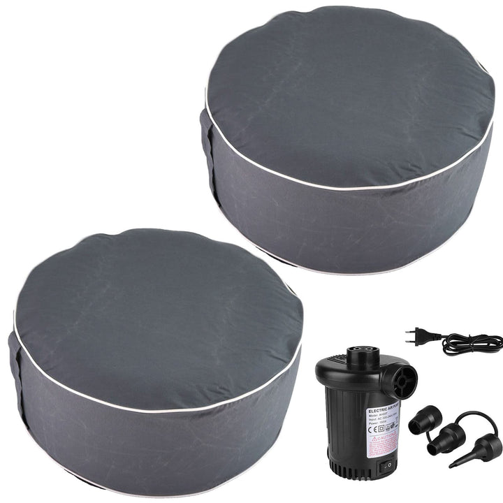 HAC24 2er Set Aufblasbarer Pouf Sitzhocker Outdoor Sitzpouf 54 x 26 cm Polyester Sitzsack Grau Sitzk