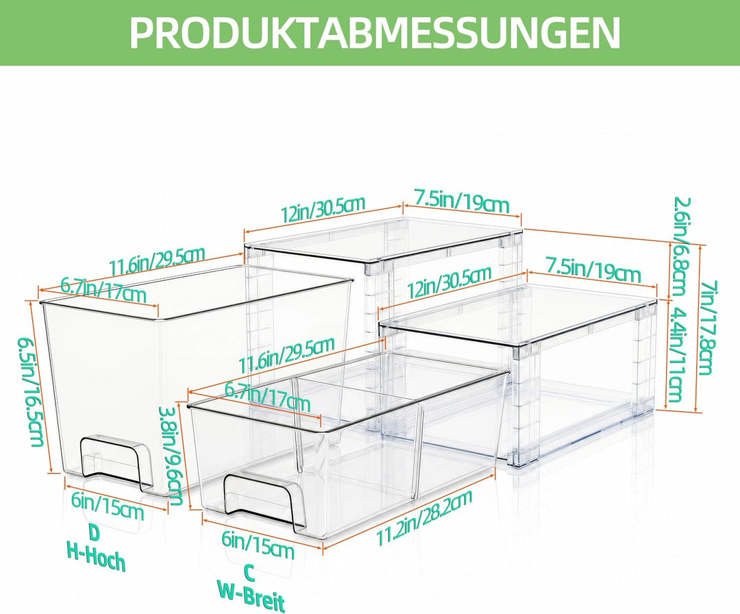 4er Set Stapelbare Aufbewahrungsschubladen, Hochfeste Klare Acryl Organizer mit Griffen Leicht Monti