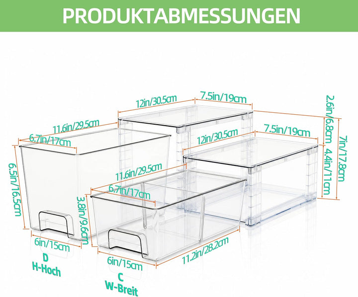 2er Set Stapelbare Aufbewahrungsschubladen, Hochfeste Klare Acryl Organizer mit Griffen Leicht Monti