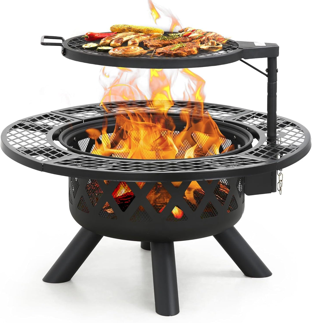 BALI OUTDOORS Feuerstellen für den Aussenbereich, Holzfeuerstelle mit Grillrost, Aussenkamin mit Gri