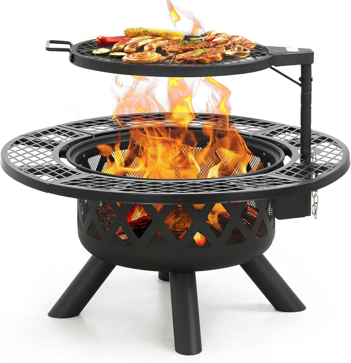 BALI OUTDOORS Feuerstellen für den Aussenbereich, Holzfeuerstelle mit Grillrost, Aussenkamin mit Gri