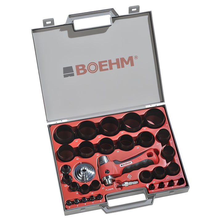 BOEHM JBL250PA Locheisensatz 2-50mm inkl. Halter, Aufnahmescheibe &amp; federnder Zentrierspitze im Kuns