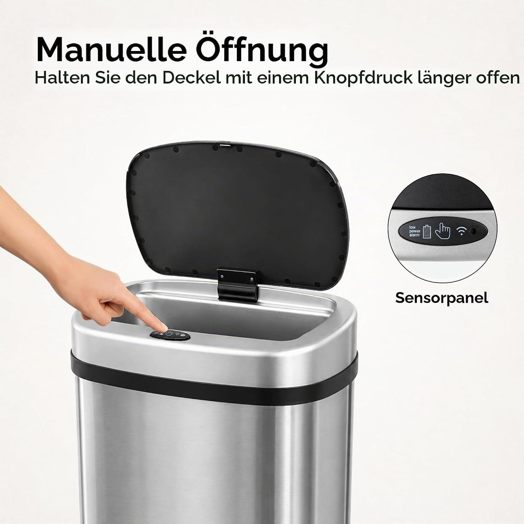 Five Stars® Abfalleimer mit Sensor - 60 Liter - Abfallbehälter aus Edelstahl - Mülleimer - Soft-clos