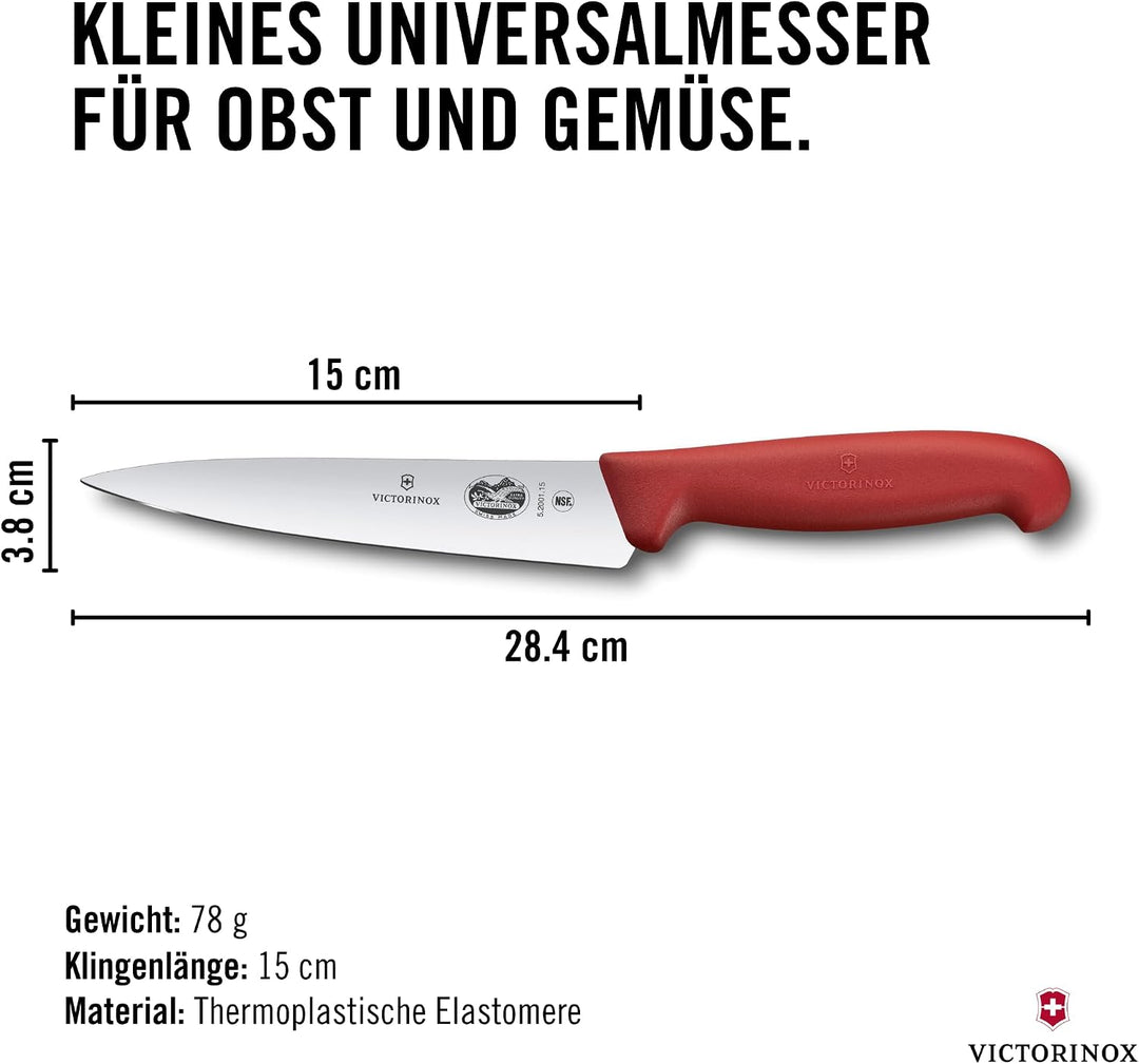 Victorinox Fibrox Kochmesser, Breites Universalmesser für Obst und Gemüse, 15 cm, Gerade Klinge, Sch