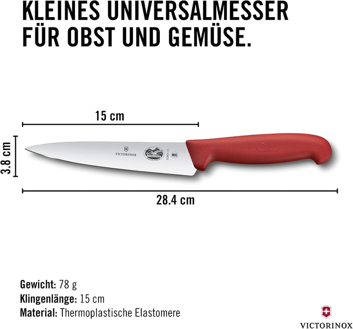Victorinox Fibrox Kochmesser, Breites Universalmesser für Obst und Gemüse, 15 cm, Gerade Klinge, Sch