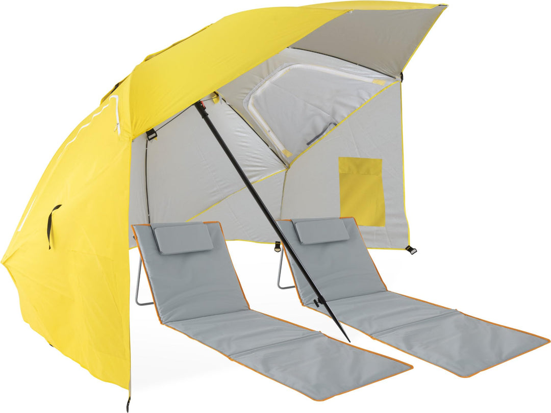 Stagecaptain Shady Layla Strand Set - Strandmuschel mit Erdspiess und Sonnenschirm - Wasserabweisend