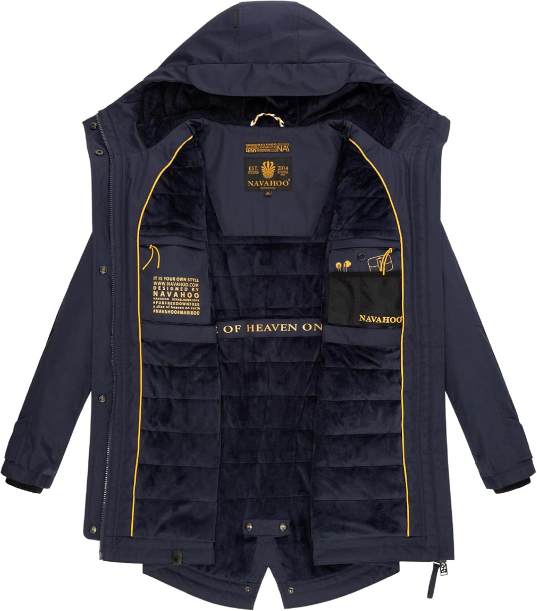 Navahoo Damen Übergangsjacke Warmer Kurzmantel Regenjacke wasserdicht mit Kapuze Brinjaa XS-XXL S Na