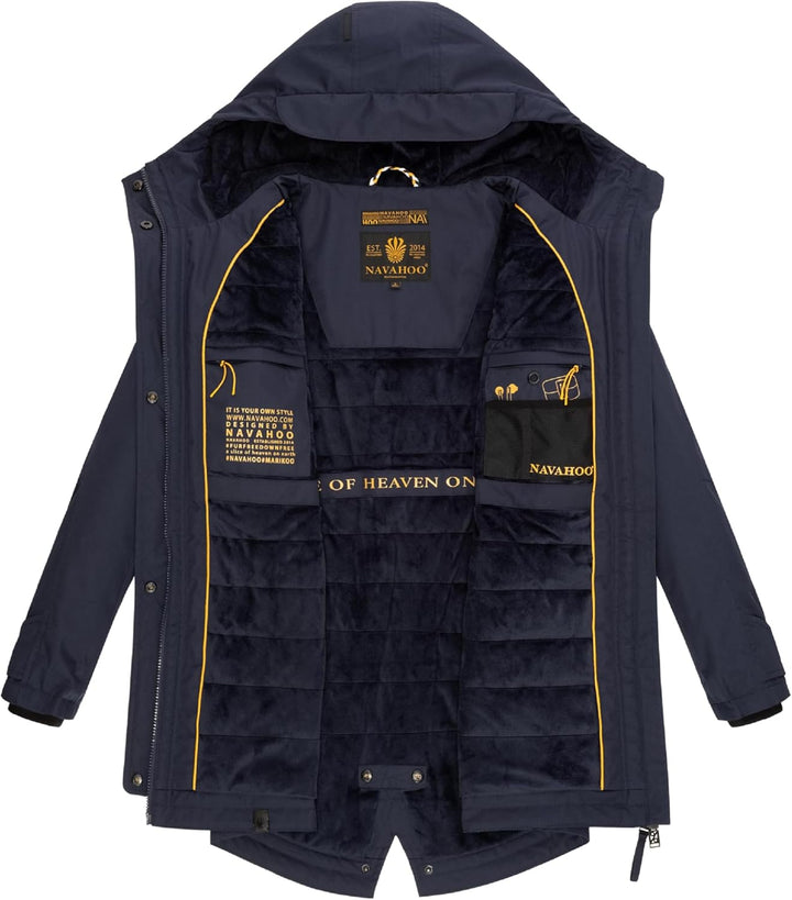 Navahoo Damen Übergangsjacke Warmer Kurzmantel Regenjacke wasserdicht mit Kapuze Brinjaa XS-XXL S Na