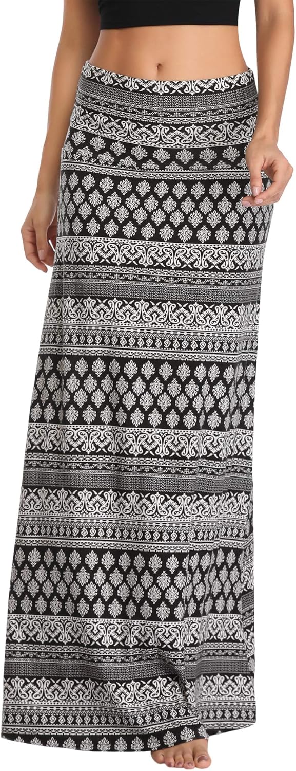 Damen Boho Lang Rock Weicher Dehnbarer Maxirock L 1, L 1