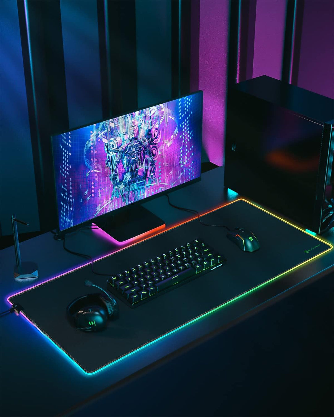 Black Shark Gaming Mauspad XXL 900x400 mm - 11 Beleuchtungs-Modi Led - Mikrofaser Oberfläche Schreib