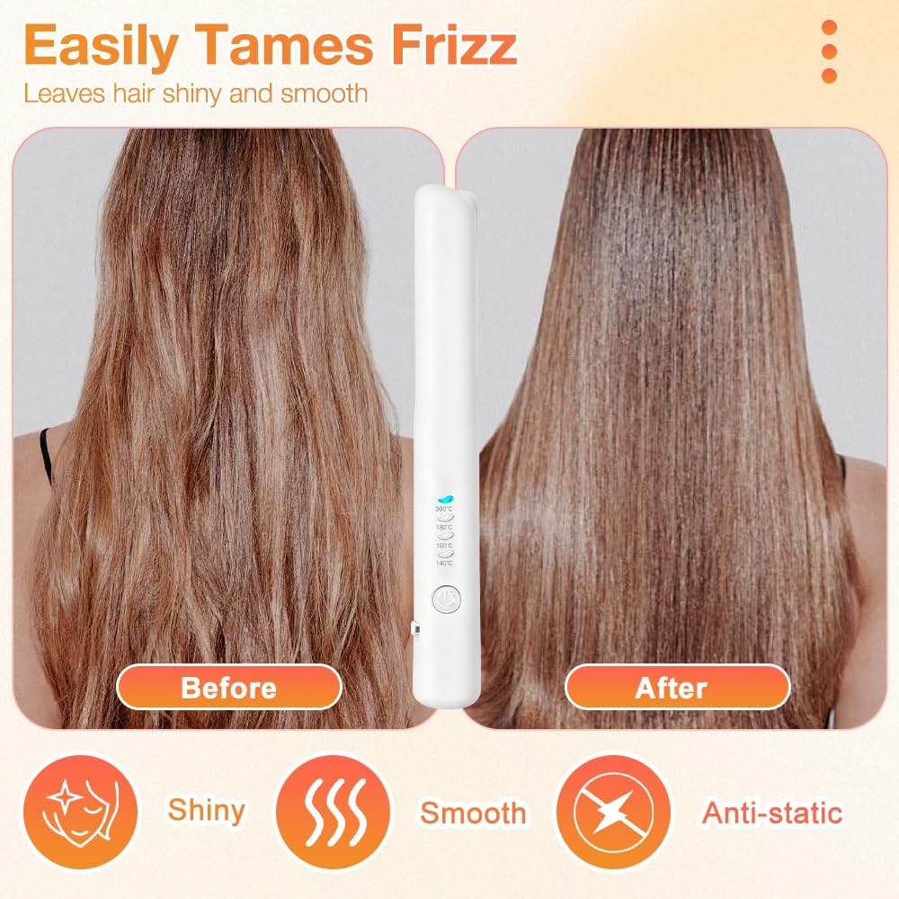 2 In 1 Mini Glätteisen Kabellos und Lockenstab, Hair Straightener, 4 Temperaturen, Wiederaufladbare
