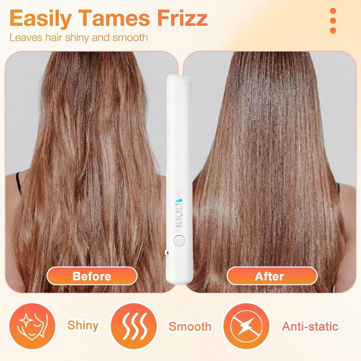 2 In 1 Mini Glätteisen Kabellos und Lockenstab, Hair Straightener, 4 Temperaturen, Wiederaufladbare