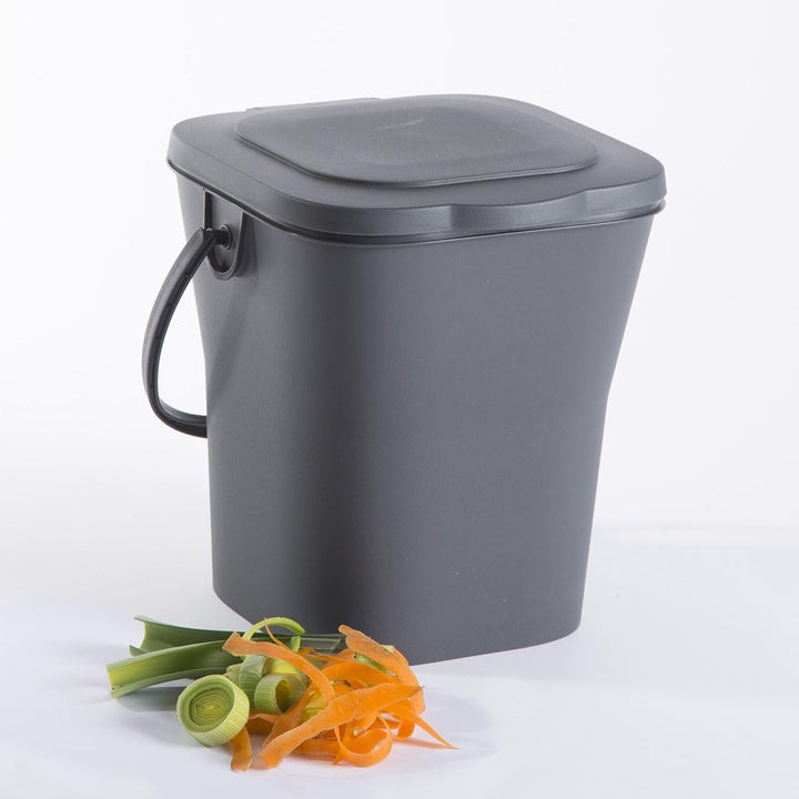 EDA 13119 G Kompakteimer 6 l mit Deckel, Polypropylen, Grau, Masse 24,8 x 23,8 x 24,3 cm