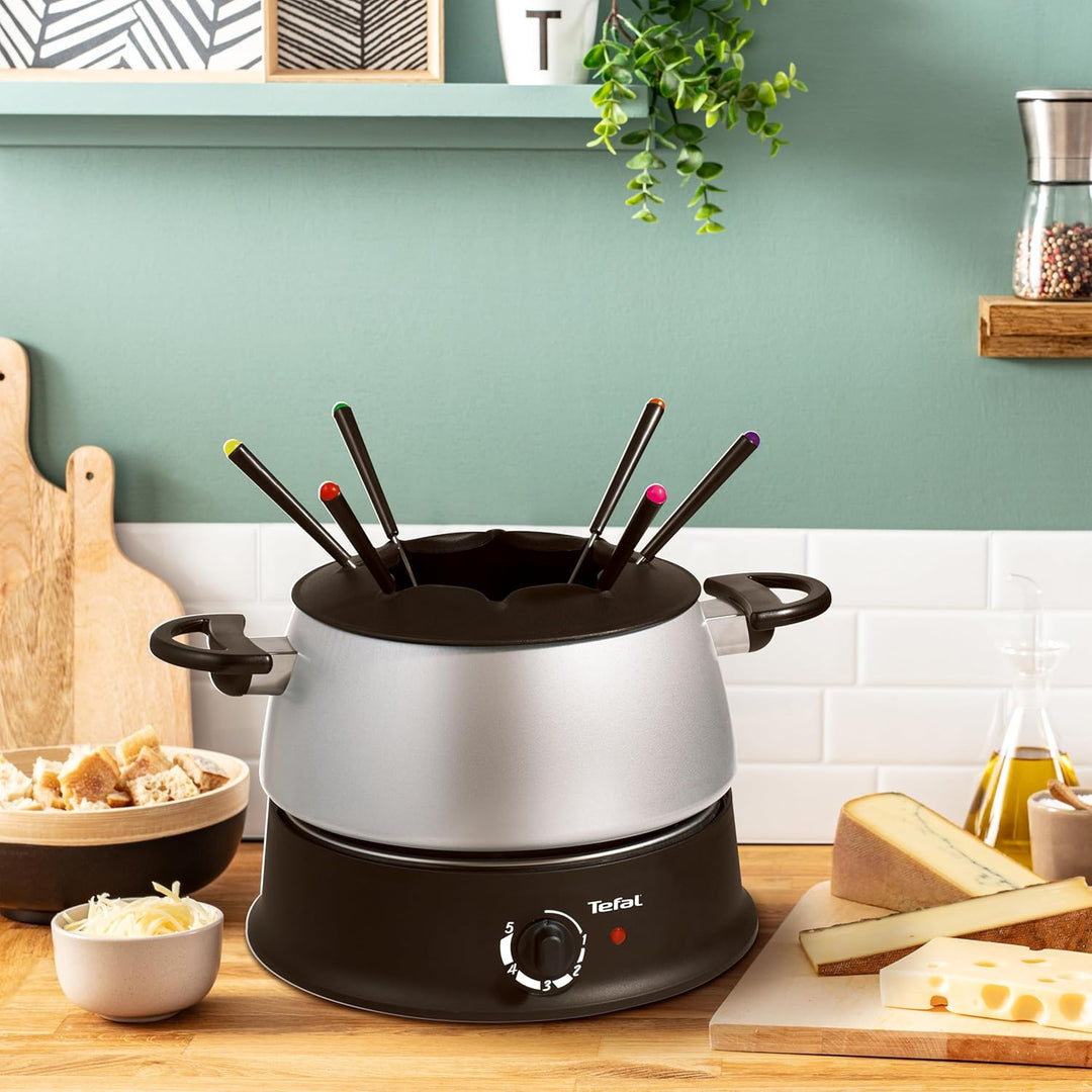Tefal EF3000 Base Ronde Fondue | 1,200 Watt | mit sechs Gabeln | Für jede Fondueart: Öl, Käse, Schok