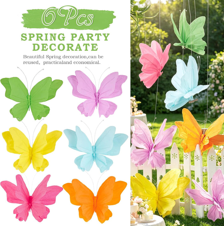 Easy Joy 6 Stück 3D Papier Schmetterling Deko,Schmetterling mit Befestigungsclip,Bunte Falter Sommer