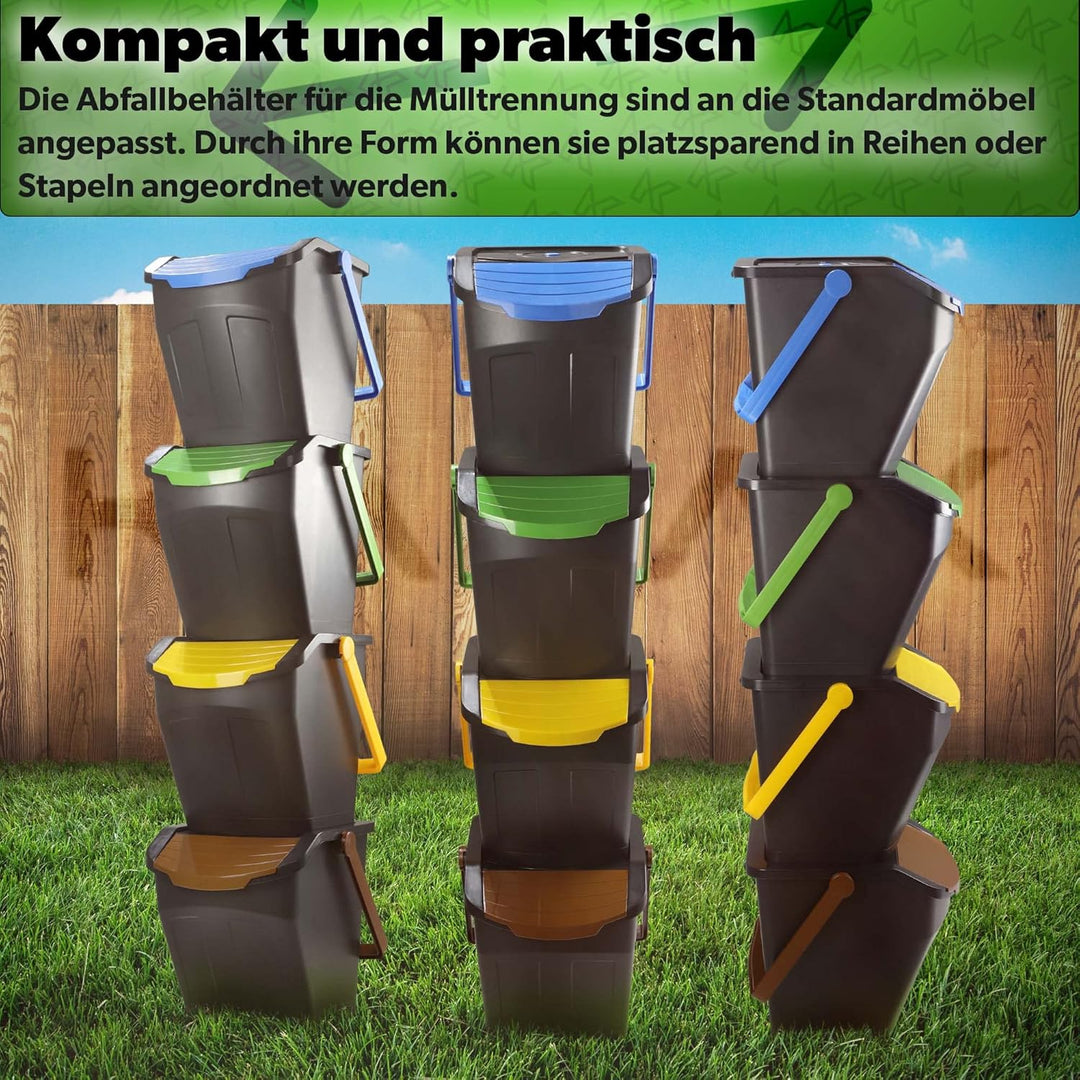 KADAX Recycling-Eimer, 25L Mülleimer mit Deckel, Abfalleimer-Set für leichte Mülltrennung, Abfallsam