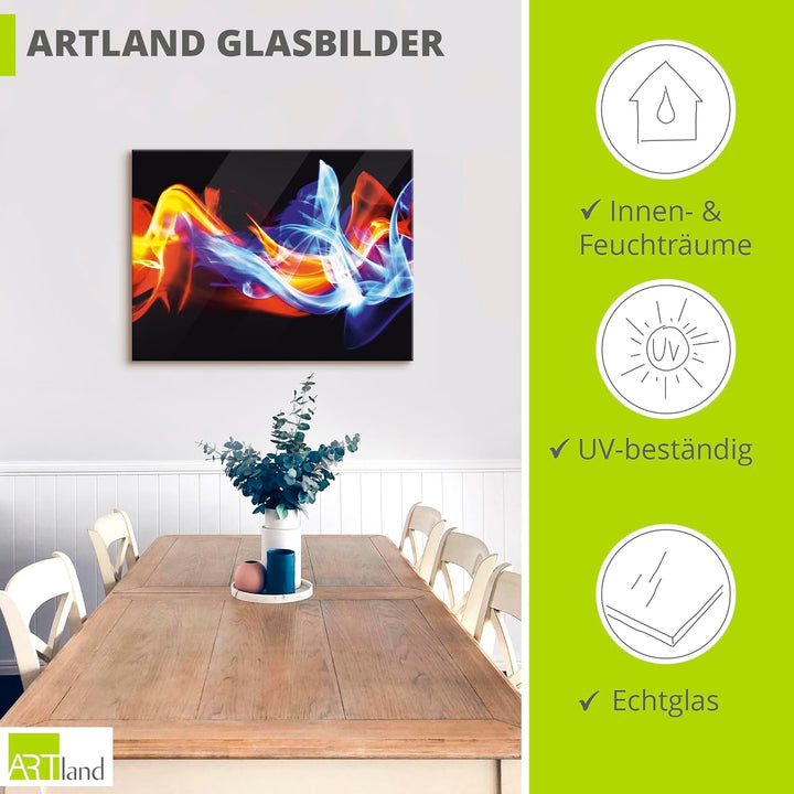 ARTland Glasbilder Wandbild Glas Bild einteilig 80x60 cm Querformat Abstrakte Kunst Feuer EIS Modern