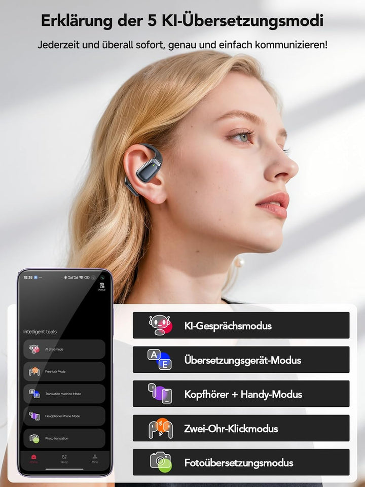 Relxhome AI übersetzer kopfhörer, 3-in-1 übersetzungskopfhörer 134 Sprachen mit App, 60H Bluetooth 5